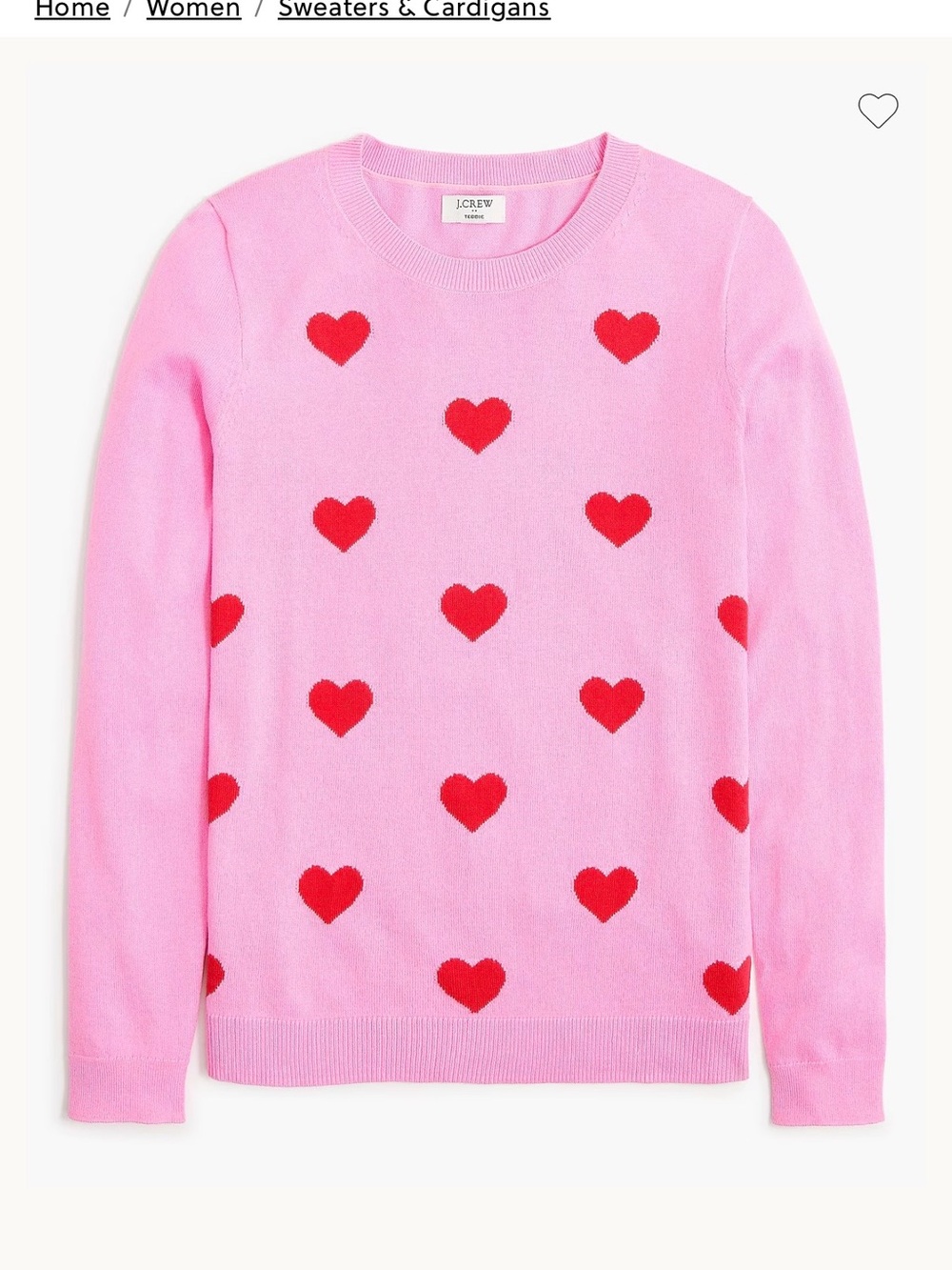 J. Crew Pink Teddie Sweater with Red Heart Pattern